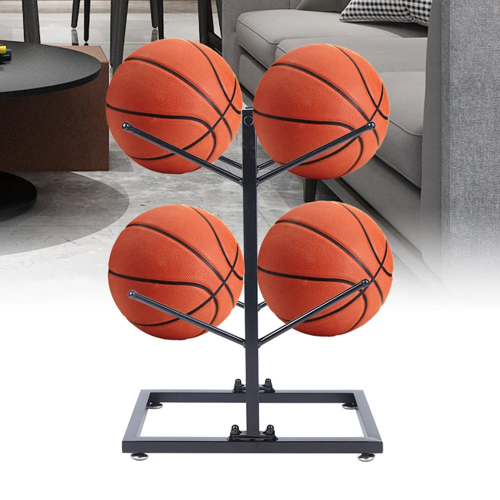 Double Sided Ball Storage Rack, Metal Basketball Stand, 2-Layer