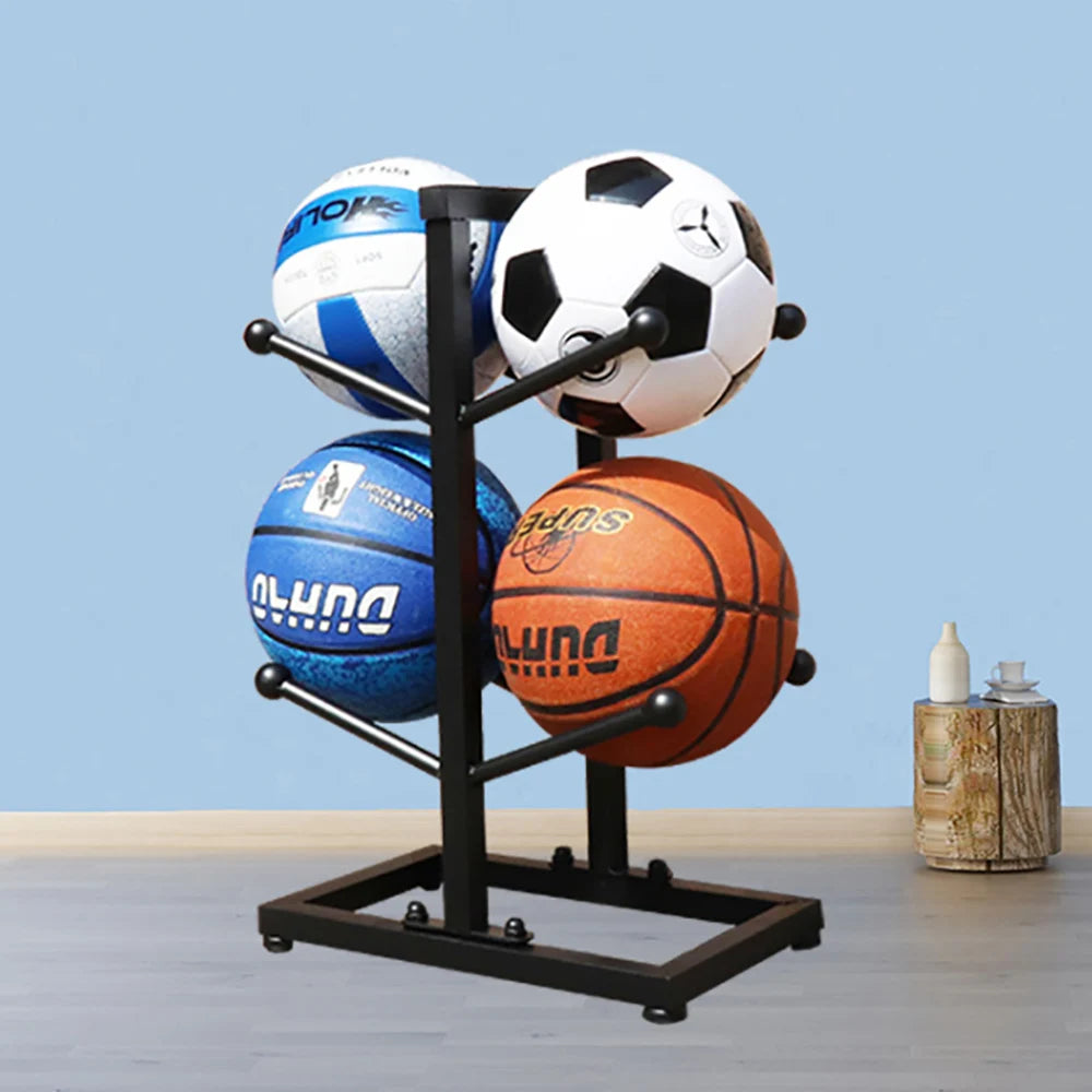 Double Sided Ball Storage Rack, Metal Basketball Stand, 2-Layer