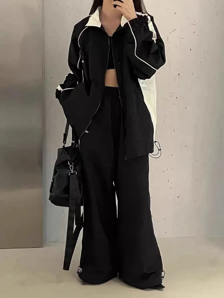 Black Joggers Set Women Jacket Pant Street Hip Hop Tracksuit