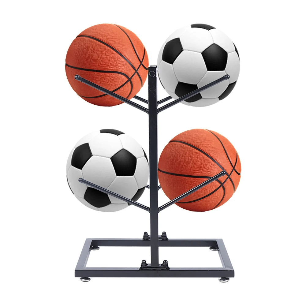 Double Sided Ball Storage Rack, Metal Basketball Stand, 2-Layer