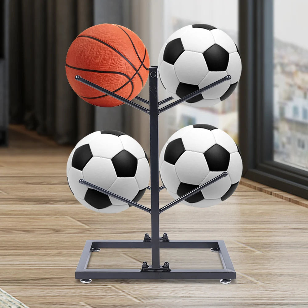 Double Sided Ball Storage Rack, Metal Basketball Stand, 2-Layer